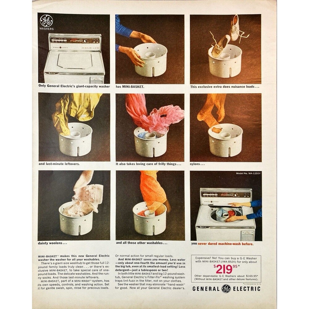 General Electric Giant Capacity Washer "For all Year Washables" Print Ad 1964